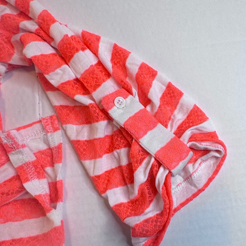 Balance Cover-Up Collection Neon Coral Stripe Hooded Swim Cover Up Tunic Medium - Picture 9 of 12